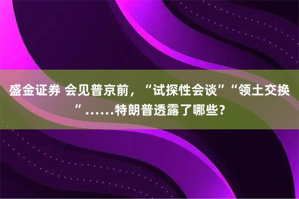 盛金证券 会见普京前，“试探性会谈”“领土交换”……特朗普透露了哪些？