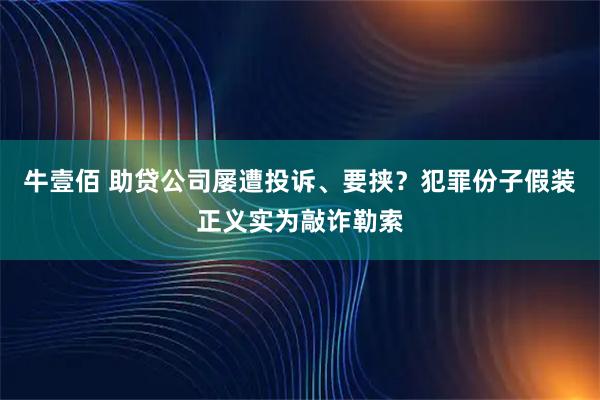 牛壹佰 助贷公司屡遭投诉、要挟？犯罪份子假装正义实为敲诈勒索